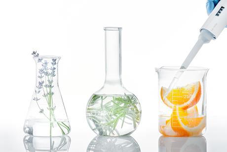 Herbs, food and scientific glassware